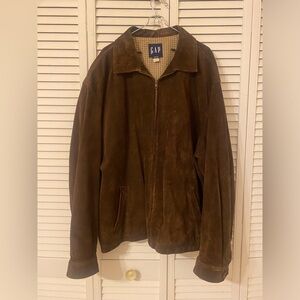 GAP Suede Leather Jacket Mens 2XL Brown Zip Collared Moto Vintage 90's Y2K